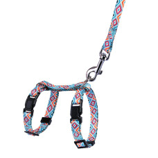 Шлея с поводком для котов и мелких собак BronzeDog Urban Гуцульская, Синяя 2XS