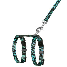 Шлея з поводком для котів та дрібних собак Urban Леопард Бірюзова 2XS