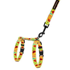 Шлея с поводком для котов и мелких собак BronzeDog Urban Цветы, Желтая 2XS