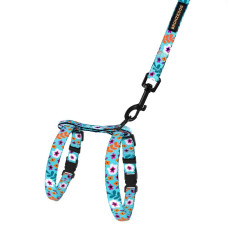 Шлея с поводком для котов и мелких собак BronzeDog Urban Цветы, Ментоловая 2XS