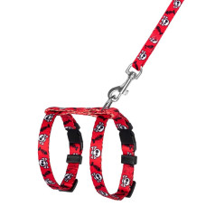 Шлея з поводком для котів та дрібних собак Urban Черепа Червона 2XS