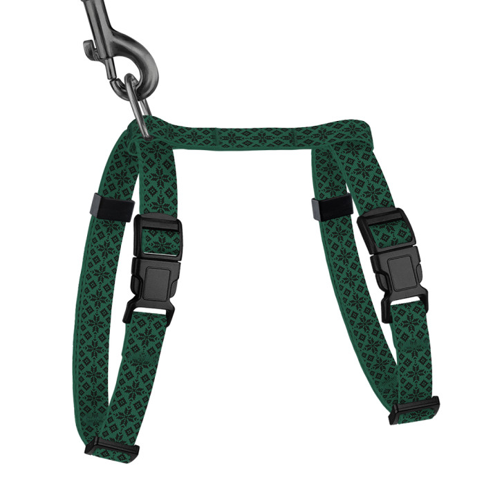 Шлея з Повідцем для Котів та Дрібних Собак Urban з QR-адресником Вишиванка Зелена 2XS 15-25 см 