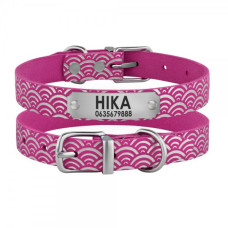 Ошейник для собак кожаный Classic одинарный с серебряным тиснением Море Розовый, XS 18-25 см