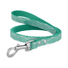 Поводок для собак кожаный Classic одинарный с серебряным тиснением Волна Бирюзовый, L 122см, 1,6см