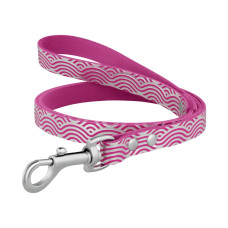 Поводок для собак кожаный Classic одинарный с серебряным тиснением Волна Розовый, L 122см, 1,6см 