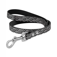 Поводок для собак кожаный Classic одинарный с серебряным тиснением Море Черный, L 122см, 1,6см
