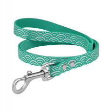 Поводок для собак кожаный Classic одинарный с серебряным тиснением Море Бирюзовый, L 122см, 1,6см