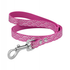 Поводок для собак кожаный Classic одинарный с серебряным тиснением Море Розовый, L 122см, 1,6см 
