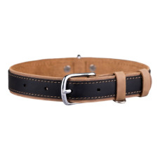 Ошейник для собак кожаный BronzeDog Crazy подклеенный Черный M 33-43 см