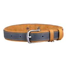 Нашийник для собак шкіряний Crazy підклеєний Блакитний L 38-48 см