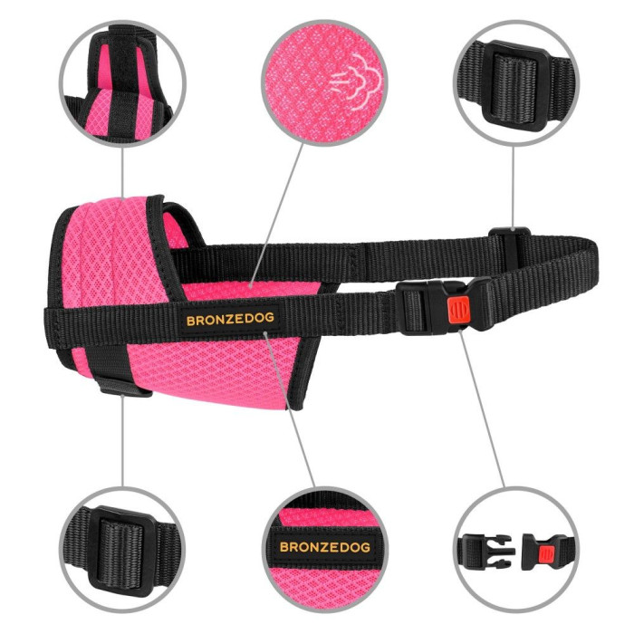 Намордник для Собак Bronzedog Mesh дышащий регулируемый 3D сетка Розовый M 27-33 см