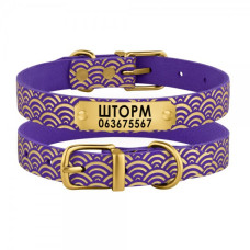 Нашийник для собак шкіряний Classic одинарний з золотим тисненням Море Фіолетовий, XS 18-25 см