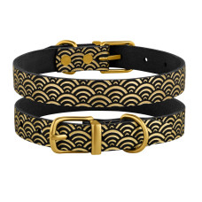 Нашийник для собак шкіряний Classic одинарний з золотим тисненням Море Чорний, XS 18-25 см