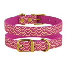 Нашийник для собак шкіряний Classic одинарний з золотим тисненням Море Рожевий, XS 18-25 см