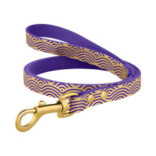 Поводок для собак кожаный Classic одинарный с золотым тиснением Волна Фиолетовый, L 122см, 1,6см
