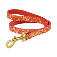 Поводок для собак кожаный Classic одинарный с золотым тиснением Море Красный, S 122см, 1см