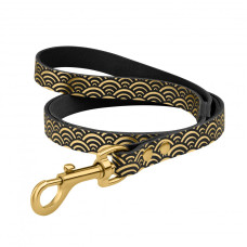 Поводок для собак кожаный Classic одинарный с золотым тиснением Море Черный, M 122см, 1,2см