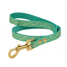 Поводок для собак кожаный Classic одинарный с золотым тиснением Море Бирюзовый, M 122см, 1,2см