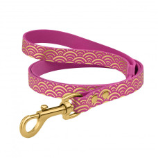 Поводок для собак кожаный Classic одинарный с золотым тиснением Море Розовый, M 122см, 1,2см
