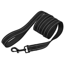 Поводок нейлоновый для собак Bronzedog Active, черный со светоотражением, 152 см XS