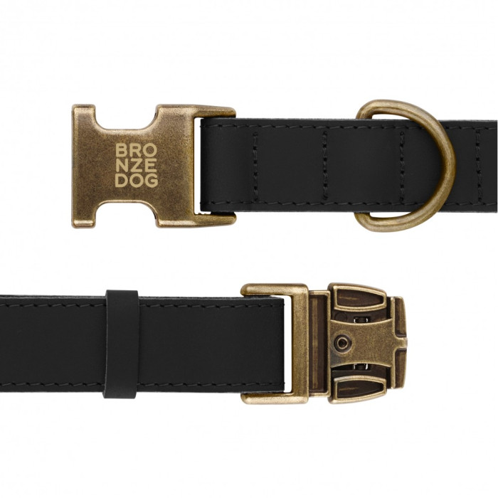 Ошейник для собак кожаный Antiq Черный XL 43-66см