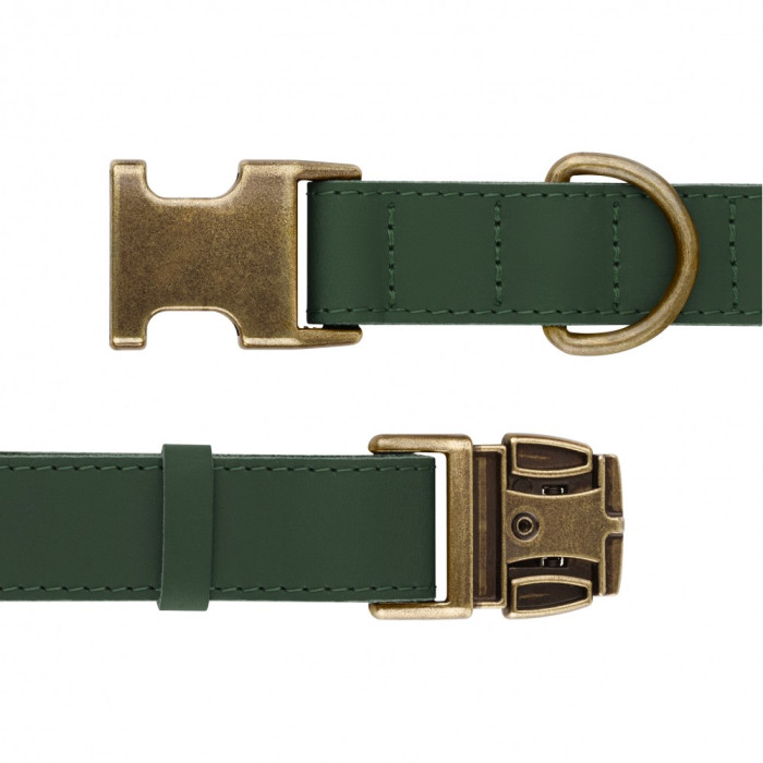 Ошейник для собак кожаный BronzeDog Antiq зеленый, S, 28-33 см