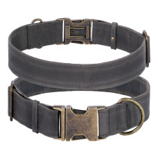 Ошейник для собак кожаный BronzeDog Antiq графит S, 28-33 см