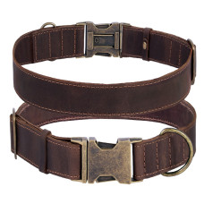 Ошейник для собак кожаный BronzeDog Antiq коричневый S, 28-33 см