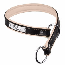 Нашийник-зашморг для собак Premium зі сталевою фурнітурою та адресником, Чорно-Бежовий
