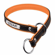 Ошейник-удавка для собак BronzeDog Premium со стальной фурнитурой и адресником, Черно-Оранжевый 