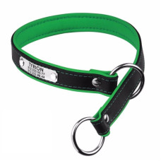 Нашийник-зашморг для собак Premium зі сталевою фурнітурою та адресником, Чорно-Зелений