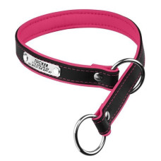 Нашийник-зашморг для собак Premium зі сталевою фурнітурою та адресником, Чорно-рожевий
