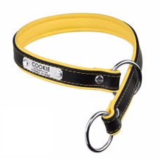 Ошейник-удавка для собак BronzeDog Premium со стальной фурнитурой и адресником, Черно-Желтый 