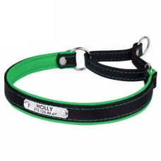 Нашийник-напівдавка для собак Premium зі сталевою фурнітурою та адресником, Чорно-Зелений