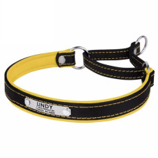 Ошейник-полуудавка для собак BronzeDog Premium со стальной фурнитурой и адресником, Черно-Желтый 