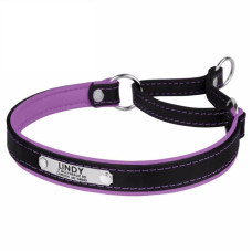 Нашийник-напівудавка для собак Premium зі сталевою фурнітурою та адресником, Чорно-Фіолетовий