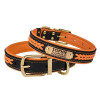 Ошейник для собак кожаный BronzeDog Premium с литой латунной фурнитурой и адресником, Черно-Оранжевый XL 43-56 см