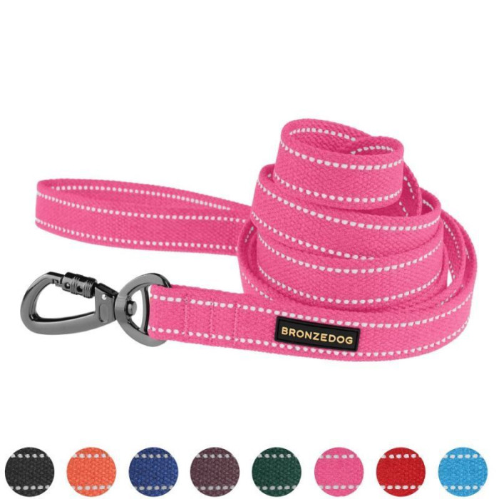 Поводок для собак Bronzedog Сotton рефлекторный х/б брезент, Розовый S(3) 5 м 1,6 см
