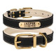 Кожаный ошейник для собак BronzeDog Premium с литой латунной фурнитурой и адресником, Черно-Бежевый XL 43-56 см