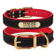 Кожаный ошейник для собак BronzeDog Premium с литой латунной фурнитурой и адресником, Черно-Красный L 38-48 см