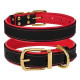 Кожаный ошейник для собак BronzeDog Premium с литой латунной фурнитурой и адресником, Черно-Красный L 38-48 см
