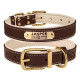 Шкіряний нашийник для собак Premium з литою латунною фурнітурою та адресником, Коричнево-Бежевий S 28-36 см