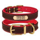 Шкіряний нашийник для собак Premium з литою латунною фурнітурою та адресником, Коричнево-Червоний M 33-43 см