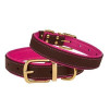 Шкіряний нашийник для собак Premium з литою латунною фурнітурою та адресником, Коричнево-рожевий S 28-36 см