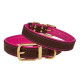 Шкіряний нашийник для собак Premium з литою латунною фурнітурою та адресником, Коричнево-рожевий S 28-36 см
