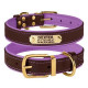 Шкіряний нашийник для собак Premium з литою латунною фурнітурою та адресником, Коричнево-Фіолетовий S 28-36 см