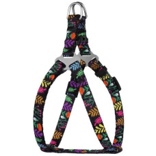 Шлея для собак нейлоновая BronzeDog Urban Цветы, Черная 2XS 24-30 см