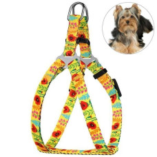 Шлея для собак малых пород нейлоновая BronzeDog Urban Цветы, Желтая 2XS 24-30 см