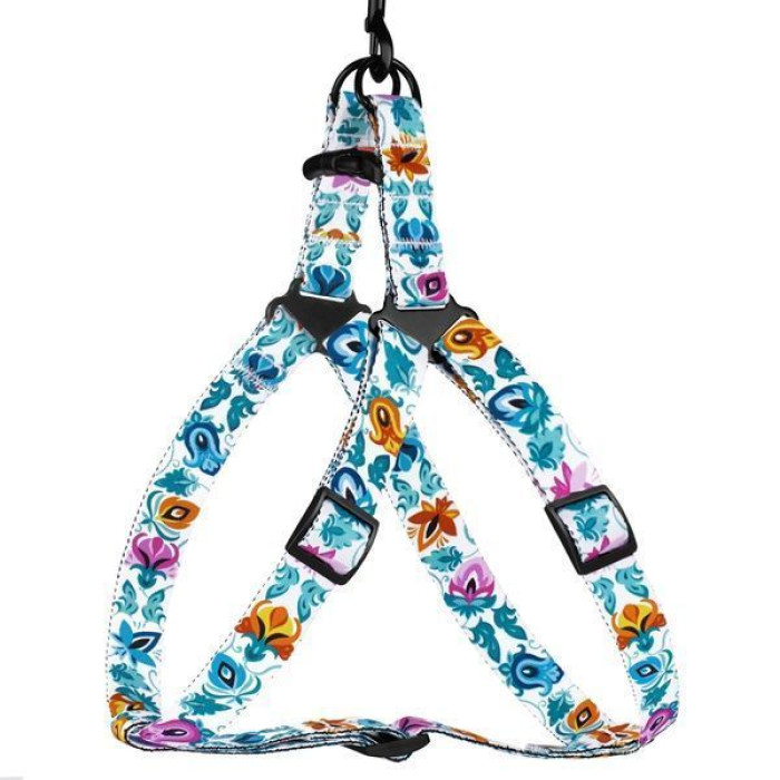 Шлея для собак BronzeDog Urban Folk нейлоновая c металлической фурнитурой, Белая XS 33-40 см