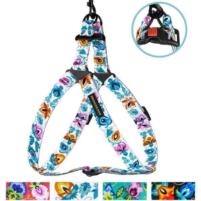 Шлея для собак BronzeDog Urban Folk нейлоновая c металлической фурнитурой, Белая XS 33-40 см